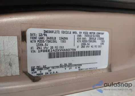 1997 Ford Econoline E150 Van z USA, uszkodzony, nr VIN 1FDEE142XVHA83756